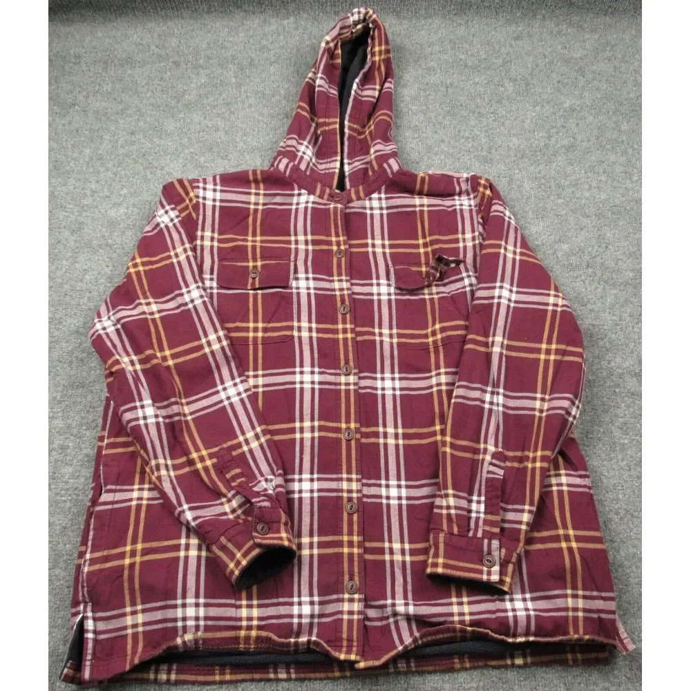 LL Bean Shacket Women Extra Large Fleece Lined Hoodie Flannel Shirt Jacket Plaid